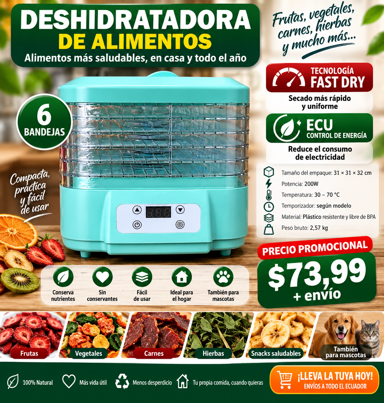 Deshidratadora de 6 bandejas