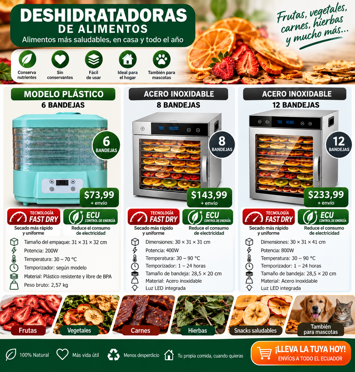 Catálogo de deshidratadoras de 6, 8 y 12 bandejas